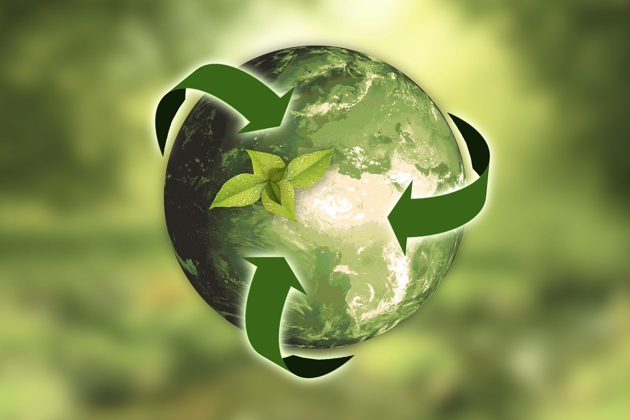 Recycle logo on globe